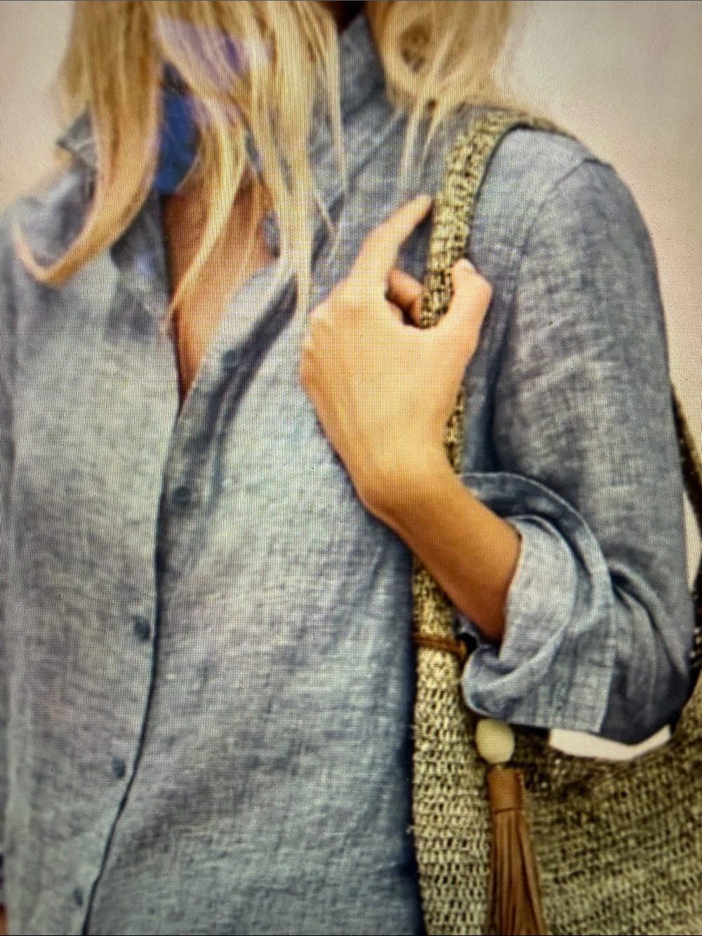 GARNET HILL Linen Long Sleeve Button Down Tunic Blue Denim Chambray Size M